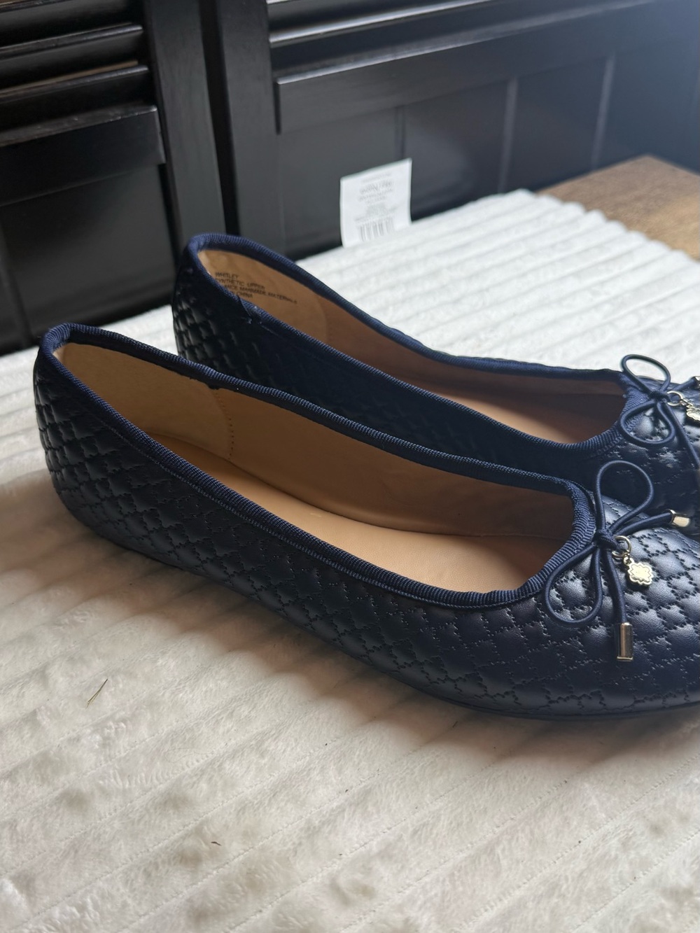 crown & ivy Navy Quilted Ballet Flats with Bow Charm - Picture 6 of 8